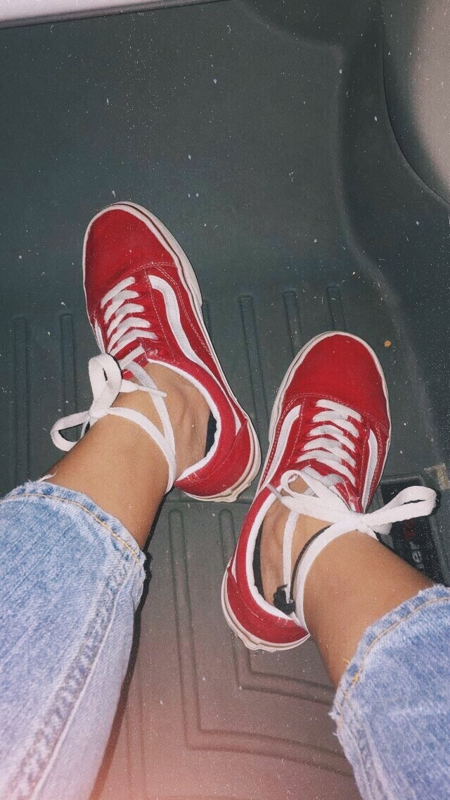 shoes #sneakers #vans #red #denim #nebi 
